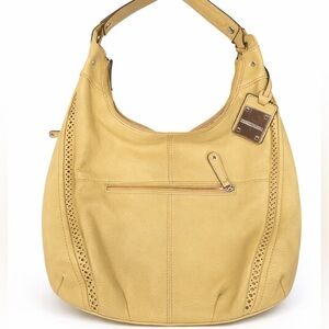 Tignanello Yellow Pebbled Leather Hobo Shoulder Bag w/‎ Zipper Pockets